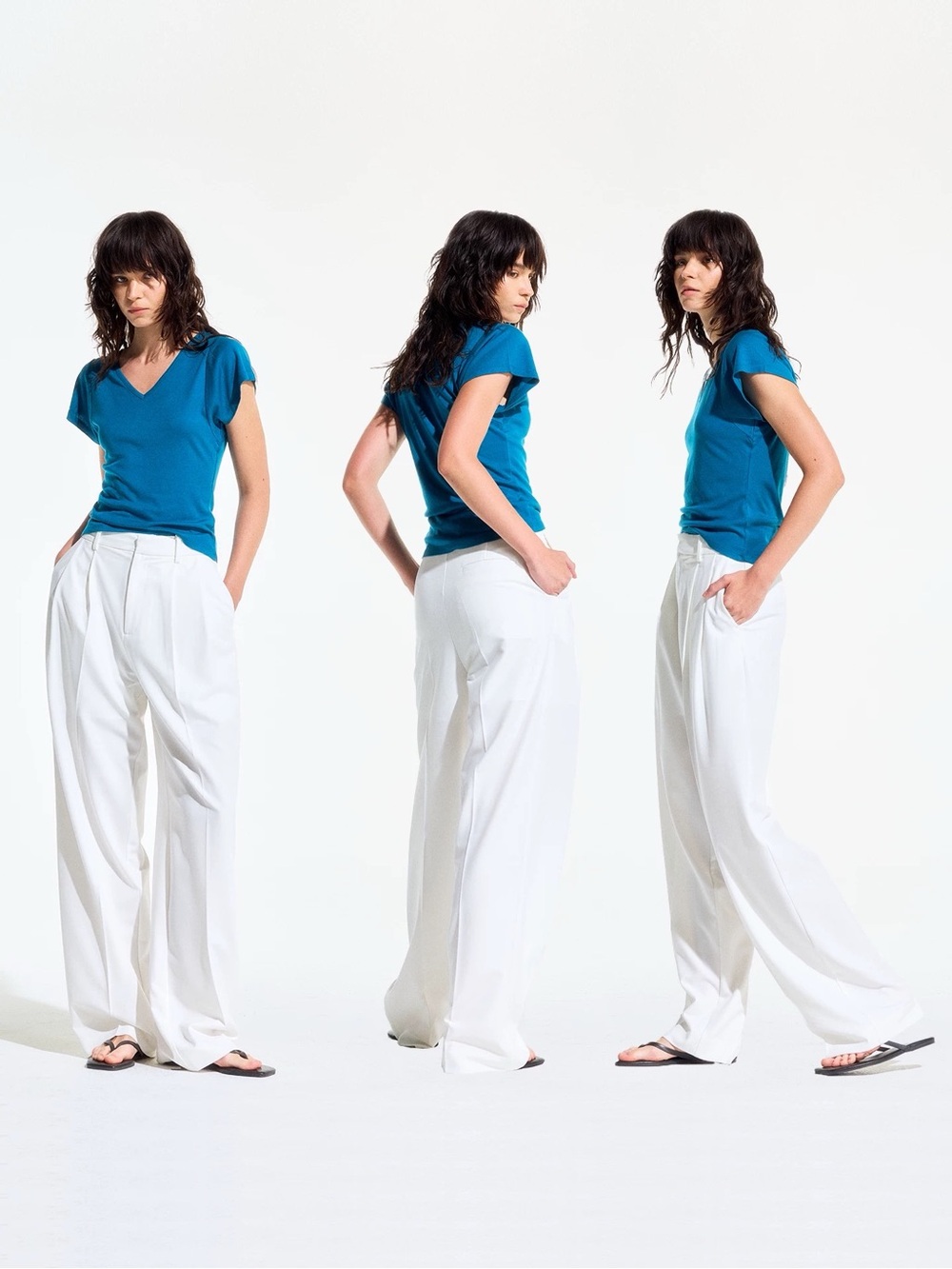 Wide Leg White Women's Trousers - Picture 4 of 7
